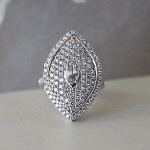 🎁Large Marquis Shiny CZ Royal Court Noble Silver Vintage Ring , UNVN12006